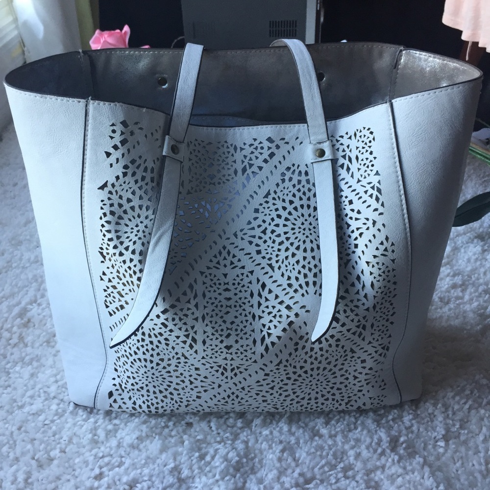 White Lazercut Shoulder Bag